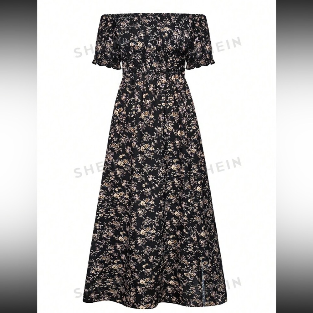 SHEIN Women's Ditsy Floral Off Shoulder Elegant Vacation Dress sz 0XL